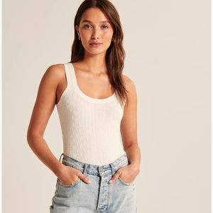 Abercrombie - White Checkered Slim Scoopneck Tank
